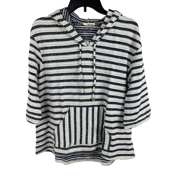 LA made Women 3/4 Sleeve Striped Pullover Sweatshirt Hooded Size M - Picture 1 of 6